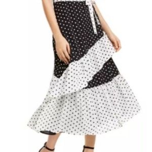 Q + A Black/White Polka Dot Chiffon Dress
